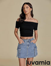 Luvamia Jean Skirts for Women Denim Mini High Waist  Pocket Casual Skirt