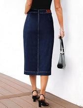 LUVAMIA Women's Skirts High Waisted Below Knee Split Hem Denim Bodycon Midi