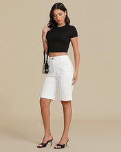 luvamia Bermuda Shorts for Women Knee Length High Waisted Cotton Elastic Wasit Summer Dressy Casual Long Chino Shorts