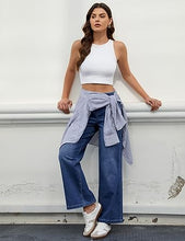 Women's High Rise Wide Leg Free Moving Stretch Ripped Jeans Pants Office-Friendly