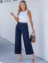 luvamia Wide Leg Jeans for Women High Waisted Cropped Pull On Jeans Elastic Wasit Drawstring Stretch Denim Trouser Pants