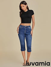 luvamia Capri Jeans for Women Trendy High Waisted Slim Split Hem Stretch Denim Jean Capris Cropped Pants Casual Summer