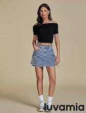 Luvamia Jean Skirts for Women Denim Mini High Waist  Pocket Casual Skirt