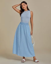 LUVAMIA Women's Summer Long Lightweight Flowy Skirt Stripe Maxi Fashion