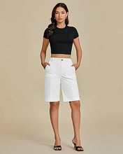 luvamia Bermuda Shorts for Women Knee Length High Waisted Cotton Elastic Wasit Summer Dressy Casual Long Chino Shorts