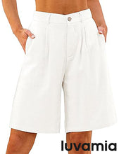 luvamia Bermuda Shorts for Women High Waisted Linen Dressy Casual Pleated Wide Leg Summer Shorts with Elastic Waist
