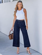 luvamia Wide Leg Jeans for Women High Waisted Cropped Pull On Jeans Elastic Wasit Drawstring Stretch Denim Trouser Pants