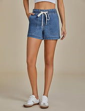 luvamia Jean Shorts for Women High Waisted Pull On Drawstring Elastic Waist Trendy Stretchy Denim Jorts Summer Shorts