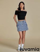 Luvamia Jean Skirts for Women Denim Mini High Waist  Pocket Casual Skirt