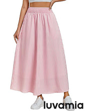 LUVAMIA Women's Summer Long Lightweight Flowy Skirt Stripe Maxi Fashion