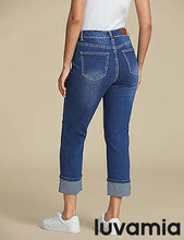 luvamia Straight Leg Jeans for Women Trendy Cropped High Waisted Cuffed Hem Stretchy Boyfriend Capri Jeans with Pockets