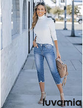 luvamia Jean Capri Pants for Women High Waisted Ripped Skinny Jeans Stretchy Denim Capris Cropped Jeggings with Pockets