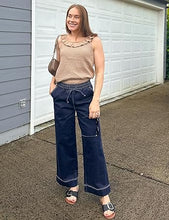 luvamia Wide Leg Jeans for Women High Waisted Cropped Pull On Jeans Elastic Wasit Drawstring Stretch Denim Trouser Pants