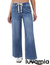 Women's High Rise Wide Leg Free Moving Stretch Ripped Jeans Pants Office-Friendly