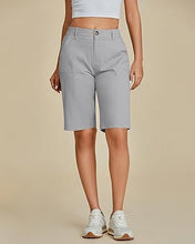 luvamia Bermuda Shorts for Women Knee Length High Waisted Cotton Elastic Wasit Summer Dressy Casual Long Chino Shorts