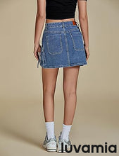 Luvamia Jean Skirts for Women Denim Mini High Waist  Pocket Casual Skirt