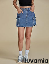 Luvamia Jean Skirts for Women Denim Mini High Waist  Pocket Casual Skirt