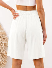 luvamia Bermuda Shorts for Women High Waisted Linen Dressy Casual Pleated Wide Leg Summer Shorts with Elastic Waist