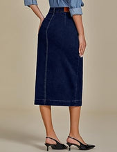 LUVAMIA Women's Skirts High Waisted Below Knee Split Hem Denim Bodycon Midi