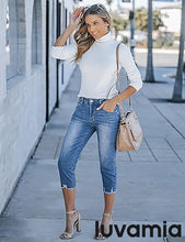 luvamia Jean Capri Pants for Women High Waisted Ripped Skinny Jeans Stretchy Denim Capris Cropped Jeggings with Pockets