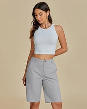 luvamia Bermuda Shorts for Women Knee Length High Waisted Cotton Elastic Wasit Summer Dressy Casual Long Chino Shorts