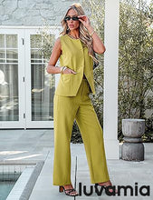 luvamia Vest Pants Suits for Women Dressy 2 Piece Business Casual Outfits Sleeveless Blazer Wide Leg Pants Pantsuit Sets