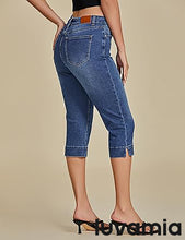 luvamia Capri Jeans for Women Trendy High Waisted Slim Split Hem Stretch Denim Jean Capris Cropped Pants Casual Summer