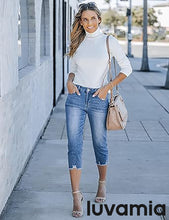 luvamia Jean Capri Pants for Women High Waisted Ripped Skinny Jeans Stretchy Denim Capris Cropped Jeggings with Pockets