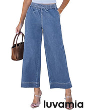 luvamia Wide Leg Jeans for Women High Waisted Cropped Pull On Jeans Elastic Wasit Drawstring Stretch Denim Trouser Pants