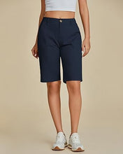 luvamia Bermuda Shorts for Women Knee Length High Waisted Cotton Elastic Wasit Summer Dressy Casual Long Chino Shorts