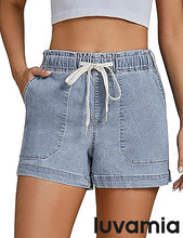 luvamia Jean Shorts for Women High Waisted Pull On Drawstring Elastic Waist Trendy Stretchy Denim Jorts Summer Shorts