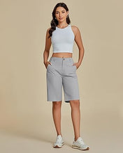 luvamia Bermuda Shorts for Women Knee Length High Waisted Cotton Elastic Wasit Summer Dressy Casual Long Chino Shorts