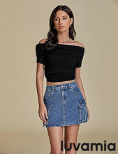 Luvamia Jean Skirts for Women Denim Mini High Waist  Pocket Casual Skirt