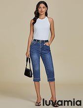luvamia Capri Jeans for Women Trendy High Waisted Slim Split Hem Stretch Denim Jean Capris Cropped Pants Casual Summer