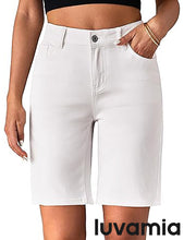 luvamia Bermuda Jean Shorts for Women High Waisted Trendy Stretchy Denim Shorts Knee Length Cutoff Loose Fit Long Shorts