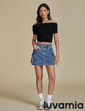 Luvamia Jean Skirts for Women Denim Mini High Waist  Pocket Casual Skirt
