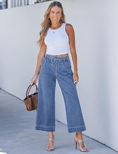 luvamia Wide Leg Jeans for Women High Waisted Cropped Pull On Jeans Elastic Wasit Drawstring Stretch Denim Trouser Pants