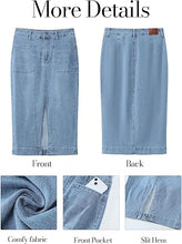 LUVAMIA Women's Skirts High Waisted Below Knee Split Hem Denim Bodycon Midi