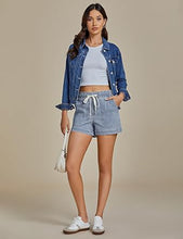 luvamia Jean Shorts for Women High Waisted Pull On Drawstring Elastic Waist Trendy Stretchy Denim Jorts Summer Shorts