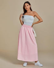 LUVAMIA Women's Summer Long Lightweight Flowy Skirt Stripe Maxi Fashion