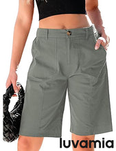 luvamia Bermuda Shorts for Women Knee Length High Waisted Cotton Elastic Wasit Summer Dressy Casual Long Chino Shorts