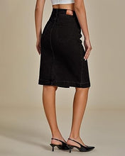 luvamia Jean Skirts for Women Denim Trendy Summer Casual Stretchy High Waisted Midi Below Knee Pencil Skirt with Slit