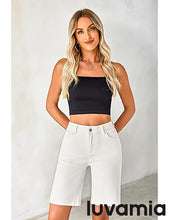 luvamia Bermuda Jean Shorts for Women High Waisted Trendy Stretchy Denim Shorts Knee Length Cutoff Loose Fit Long Shorts