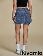 Luvamia Jean Skirts for Women Denim Mini High Waist  Pocket Casual Skirt