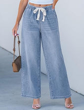 Women's High Rise Wide Leg Free Moving Stretch Ripped Jeans Pants Office-Friendly