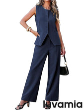 luvamia Vest Pants Suits for Women Dressy 2 Piece Business Casual Outfits Sleeveless Blazer Wide Leg Pants Pantsuit Sets