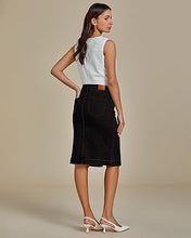 luvamia Jean Skirts for Women Denim Trendy Summer Casual Stretchy High Waisted Midi Below Knee Pencil Skirt with Slit