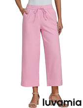 luvamia Wide Leg Jeans for Women High Waisted Cropped Pull On Jeans Elastic Wasit Drawstring Stretch Denim Trouser Pants