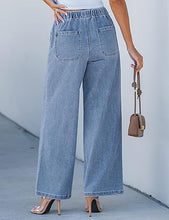 Women's High Rise Wide Leg Free Moving Stretch Ripped Jeans Pants Office-Friendly