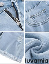 luvamia Jean Shorts for Women High Waisted Trendy Casual Distressed Stretchy Denim Long Shorts Ripped Raw Hem Shorts